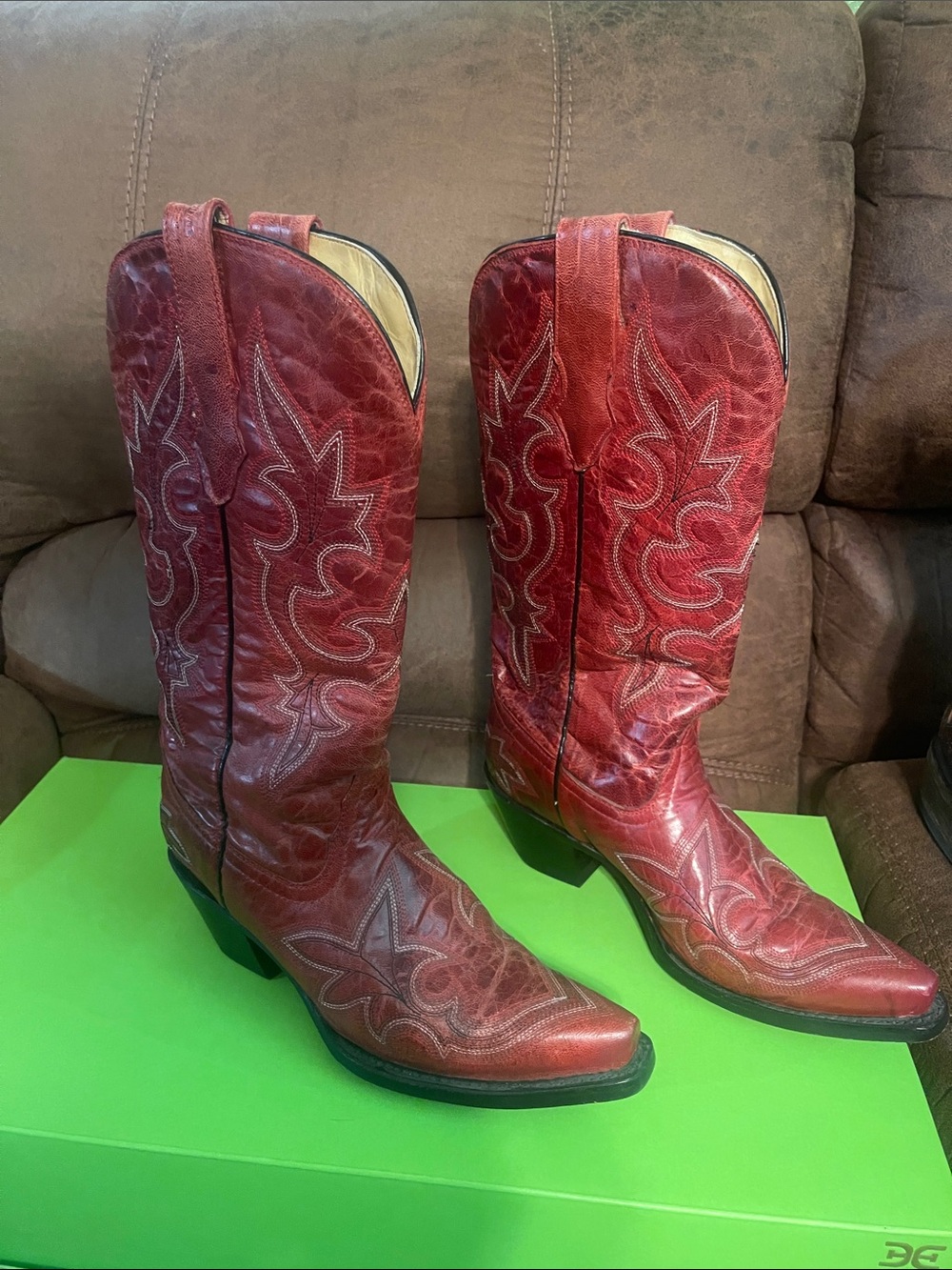 Women's Red Embroidered Leather Cowboy Boots
